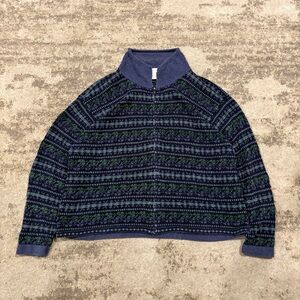 Vintage Northern Isles Zip Up Blue & Green Ramie Knit Mens Cardigan